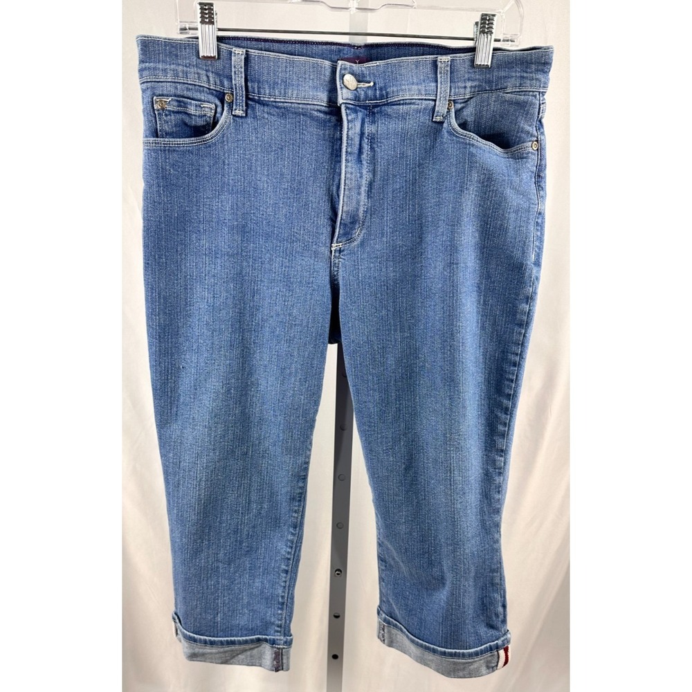 NYDJ Womens Sz 14 Crop Jeans Lift Tuck Blue Stretch Denim Tummy Control Cropped